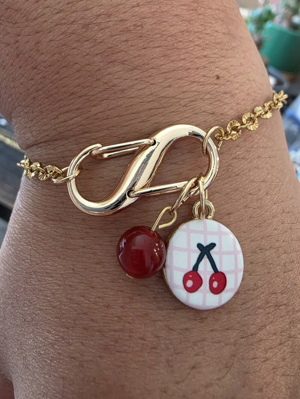 Gold-Tone Cherry Charm Bracelet - Red Cherry Accent